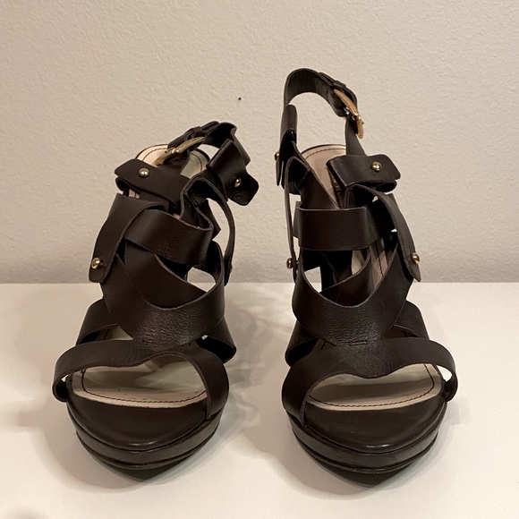ZARA WOMAN COLLECTION Dark Brown Strappy Platform Heels SZ 40 9 - Picture 4 of 10